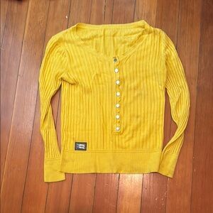 Yellow Ribbed Button-Up Sweater